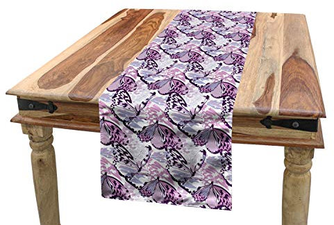 ABAKUHAUS Schmetterling Tischläufer, Lila Flügel Camo, Esszimmer Küche Rechteckiger Dekorativer Tischläufer, 40 x 180 cm, Lavendel Violett