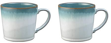 Denby - Azure Haze Blue Coffee Mug Set of 2 - 400ml Large Stoneware Ceramic Tea Mug Set For Home & Office - Dishwasher Safe, Microwave Safe - Blue, White Reactive Gradient Glaze - Chip Resistant