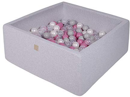 MEOWBABY Piscina de Bolas 90X90X40cm/200 Bolas ∅ 7Cm Piscina de Bolas El Cuadrada Certificada para Niños Hecha en EU Gris Claro: Transparente/Rosa Claro/Blanco Perla/Gris