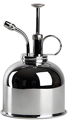 Rivanto® Metall- Pflanzensprüher Silber Ø 14 x 9 cm, Pflanzenbestäuber, Metall Sprühflasche zum Gießen von Pflanzen im Haus oder Büro