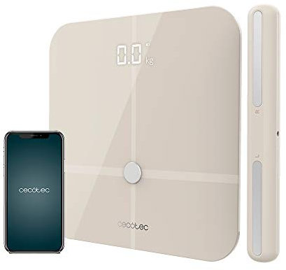 Cecotec Waage Surface Precision 10600 Smart Healty Pro Beige. Mit App, Bluetooth-Konnektivität, Leiste mit Sensoren für die Bioimpedanzmessung, 15 Parameter, extraplanes Design