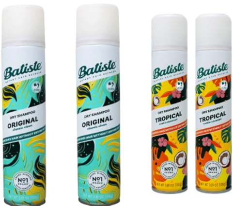 Batiste Dry Shampoo Spray 4-Pack Variety Mix, Original Clean and Classic and Tropical Fragrance, 2 Each 6.73 Ounces