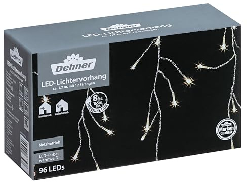 Dehner Lichtervorhang LED, Länge 165 cm, 60 Lämpchen, warmweiß, wetterfest, Kunststoff, silber