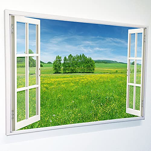 Advertising & Displays Werbecenter Berlin GmbH Leinwandbild mit Fensterblick - Wiese 60 x 40 cm - Keilrahmen mit Druck