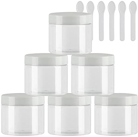 TIANZD 6 Pièces Vides Petit 50 ml Transparent Cosmétique Pot en Plastique avec Couvercle bianco 50 g Pots de Cosmétique Crème de Bouteille Contenant avec 6x Spatules
