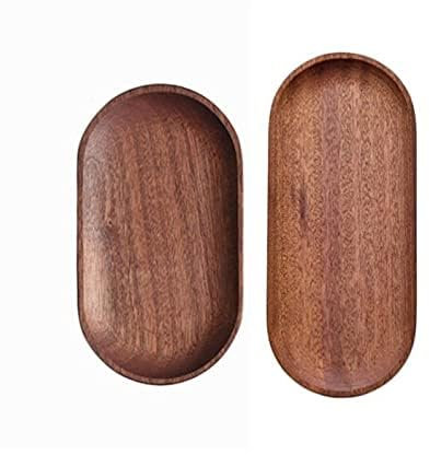 Lot de 2 mini plateaux de service ovales en bois naturel pour bijoux, clés, pièces de monnaie, plateau à dessert, petite assiette à fromage, vaisselle décorative