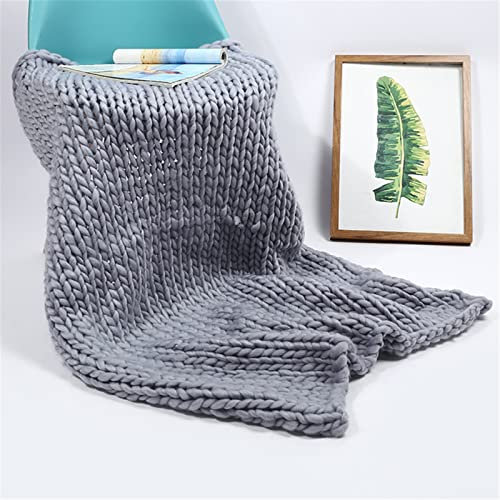 RAILONCH Grobe Strickdecke Sofa Decke, Gestrickte Wolle Kuscheldecke, Handgewebt Grobstrick Wolldecke Tagesdecke Überwurf Decke Schlafzimmer Zuhause Dekor (Grau,100 x 120 cm)