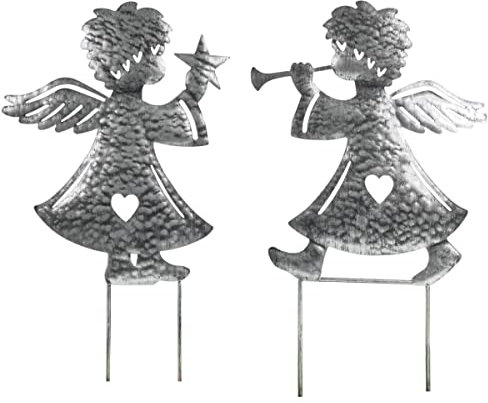 MW Handel 2er-Set weihnachtliche Metallstecker Silber (Engel mit Herz)
