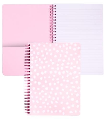 Steel Mill & Co Cute Pink Mini Spiral Notebook, 8.25 x 6.25 Journal with Durable Hardcover and 160 Lined Pages, Pink Dot