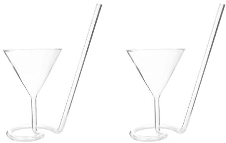 Yardwe 2Pcs Verre à Cocktail Transparent avec Une Tasse de Cocktail Créative en Paille avec Un Verre de Vin Transparent en Paille en Spirale pour Jus de Vin