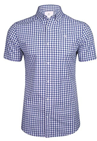 Xact Chemise à Carreaux Vichy en Coton pour Hommes à Manches Courtes (Dutch Blue) XXL