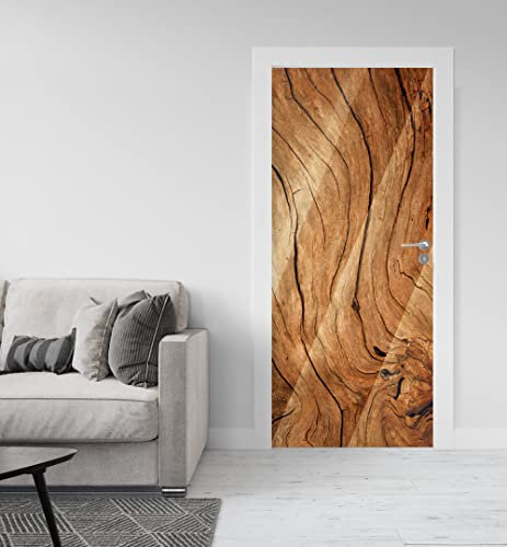 MyMaxxi - Tür bekleben mit Türtapete Türposter Selbstklebend 90x200 Holzstruktur - Türfolie mit Premium Glanzeffekt - Türaufkleber metallic Silberfolie Türklebefolie Holzplatten Baum braun