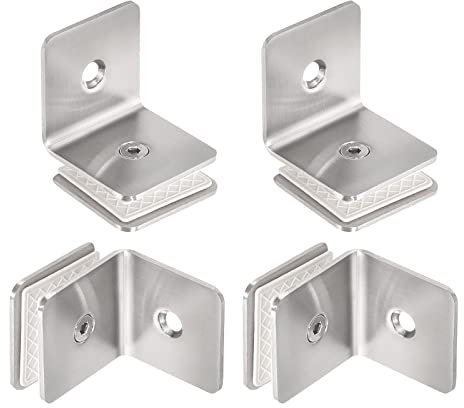 sourcing map Stainless Steel 90 Degree Glass Clamp, 4pcs for 8-12mm Thickness Single Side Square Frameless Glass Corner Clamp Bracket Clip for Shower Door