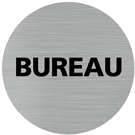 Pictogramme Bureau (Q0191). Autocollant Souple Effet alu brossé ou Plaque de Porte alu brossé EP 2mm au Choix - Diamètre 76 mm - Adhésif Aspect Aluminium brossé - Adhésif Aspect Aluminium brossé -