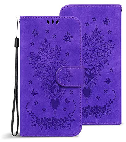 TIANCI Coque pour ASUS Zenfone 9, Flip Case à Motif de Texture Rose et Papillon, Housse Antichoc de Haute Qualité Étui pour ASUS Zenfone 9
