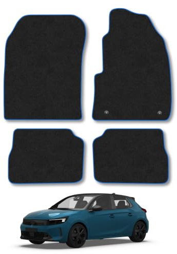 Vauxhall Corsa-e (2019+) Carpet Car Mats | Blue Edge Trim Tailored Fit Floor Mats Full Coverage Protection Accessories Easy Clean Anti Slip Made in the UK