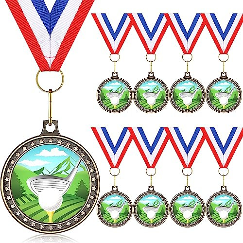 Inbagi Goldmedaille mit rot-weiß-blauem Halsband, 5,1 cm, Golfturnier für Erwachsene, 8 Stück