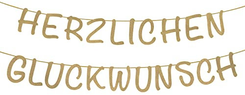 Oblique Unique® Herzlichen Glückwunsch Girlande Banner in Glitzer Gold für Geburtstag Kindergeburtstag Jubiläum Hochzeit Feier Dekoration