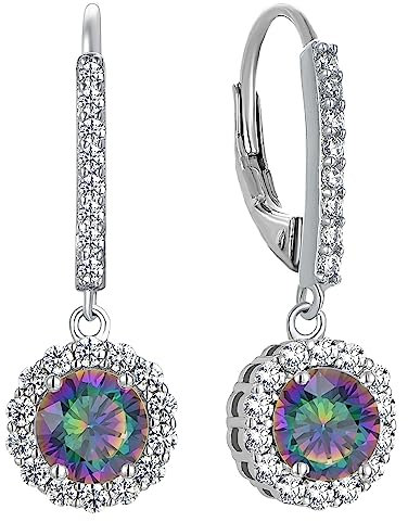 YL Damen Ohrhänger 925 Sterling Silber Regenbogen Schwarz Zirkonia Runden Tropfen Ohrringe