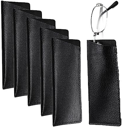 WSLSNZQ Brillenetui Weich,6 Stück Schwarz PU Leder Weiches Brillenetui Schutzhülle Tragbar Sonnenbrillen Etui Quetschoberteil Brillentasche für Männer Frauen Kinder (Schwarz)
