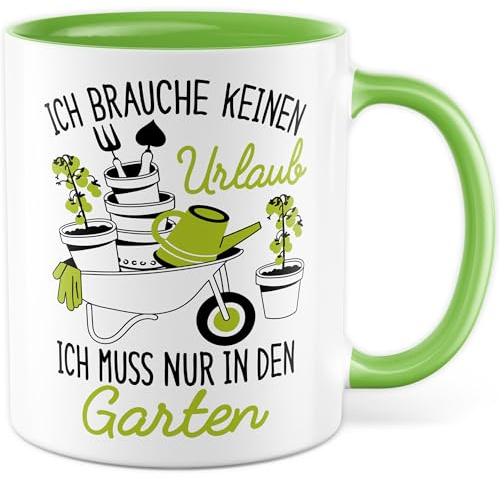 Garten Tasse mit Spruch - Geschenk für Gärtner - Kaffeetasse 330ml aus Keramik - Hobbygärtner Planzen Motiv Geschenkidee Urlaub Kaffee-Becher (Weiß/Grün)