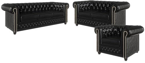 S-Style Möbel George Sofagarnitur 3 2 1 Polstergarnitur Chesterfield-Couchgarnitur Mit Schlaffunktion Couch-Set für Wohnzimmer 3-Sitzer Sofa 203x86x72cm 2-Sitzer Sofa 148x86x72cm Sessel 94x86x72cm