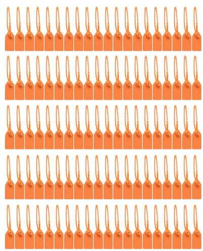 100Pcs Orange Plastic Seals Security Tags Numbered Pull Ties Anti-Tamper Cable Ties for Handbags, Luggage, Clothing, Shoes, Postal Parcels