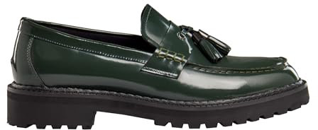 Mocassini con Nappine in Vera Pelle Verniciata da Uomo con Suola a carrarmato, Scarpe Classiche retrò Anni '80 Fatte a Mano [MA202-Y20-GREEN-41EU, 7UK]