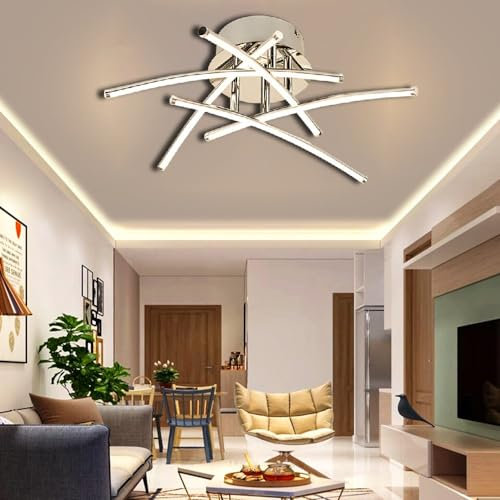 SPOLI LED Ceiling Light, Elegant Curved Design Flush Fitting Lights, 5 Built-in LED Boards, 24W 2400 Lumen Warm Light 3000K, Modern Chrome Ceiling Fixture for Bedroom, Kitchen, Cloakroom, Dining Room