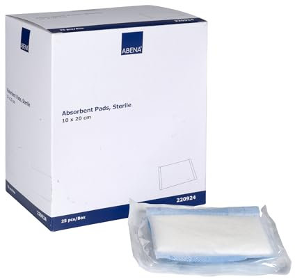 ABENA Saugkompressen 10x20cm, 25 Stück, weiß, steril, hochabsorbierende Saugverbände, Saugfähige Pad, Saugkissen, latexfrei, mit wasserabweisender Rückseite