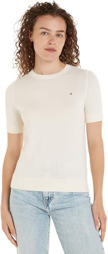 Tommy Hilfiger Women’s Short Sleeve Crew Neck Jumper, Off-White (Ivory Petal), L