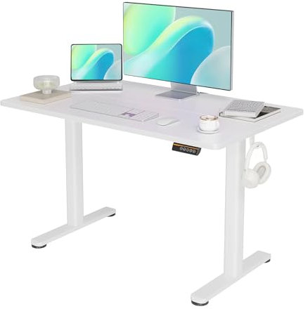 Morsut Electric Standing Desk 120x60 cm, Height Adjustable Desk with Cable Management, Computer Desk Sit/Stand with Memory Function and Collision Protection, White