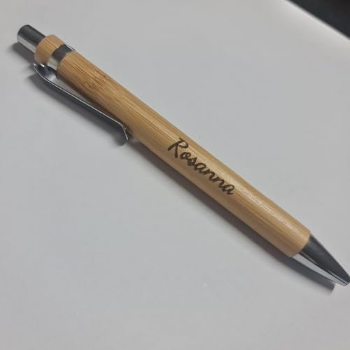 AMA SHOP Penna a sfera personalizzata a scatto in bamboo con custodia in Velluto (1 pezzo, Personalizzato) Idea regalo |bomboniera| gadget