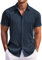 COOFANDY Camisa de hombre de manga corta, corte regular, camisa de verano, sin planchado, con botones, informal, para la playa, azul marino, XL