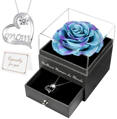 Miofula Rose Eternelle Cadeau Maman, Fleur Eternelle avec Bijoux Argent 925, Collier Femme Cadeau Anniversaire Maman, Coffret Cadeaux Femme Original, Meilleure Maman du Monde Cadeaux Noel