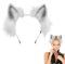 FUIPVGI Oreille de Chat Serre Tete Renard Bandeau Accessoires Cheveux, Serre-tête en Fausse Fourrure Fait à la Main avec Oreilles pour Carnaval Halloween Fête Femmes Hommes (Gris)