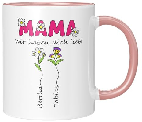 LIEBTASTISCH - Tasse - Geschenk für Mama - Muttertagsgeschenk von Kinder - Sohn - Tochter - Personalisiert - zum Muttertag - Geburtstag - (2 Kinder, Rosa)