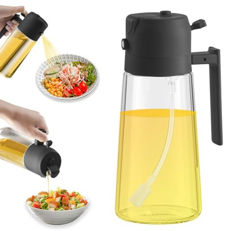 2 in 1 Oil Dispenser and Oil Sprayer Premium Olive Oil Dispenser Bottle with Non-Drip Spout Oil Mister Oil Spray Bottle for Cooking, Kitchen, Salad, Barbecue Black 470ML/ 15.8fl.oz