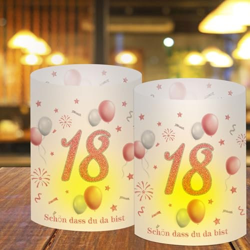 Bolosa 12 Windlicht Tischdeko 18 Geburtstag Deko, 18 Geburtstag Tischdeko, Deko 18. Geburtstag Mädchen, Geburtstagsdeko 18 mädchen, Happy Birthday Tischdeko, Für Teelichter oder Kerzen((Goldrosa 18)