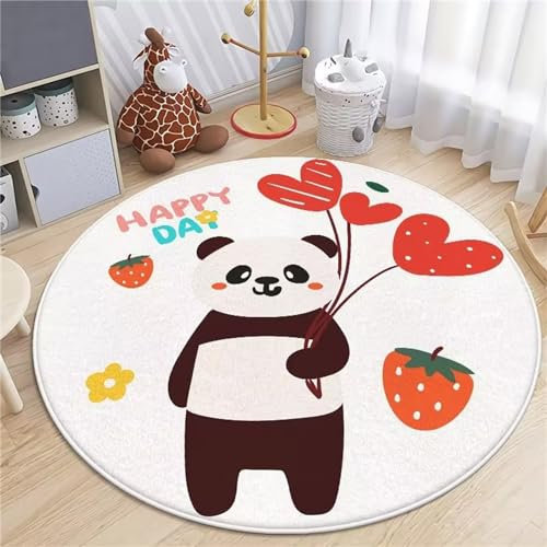 Viusneun Kinderteppich Teppich Kinderzimmer, Tier-Muster Flauschiger Teppich Rund, Mädchen Weiche Rund Teppich für das Schlafzimmer Wohnzimmer Kinderzimmer, Rund Spielmatte Babymatte (Panda,60X60CM)