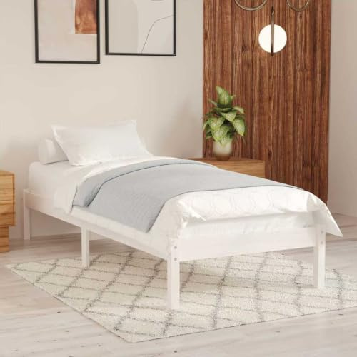 Willood Massivholzbett, Bett Holzbett für Schlafzimmer, Bettgestell Bettrahmen mit Lattenrost, Einzelbett/Zweibett Schlafzimmerbett, Weiß Kiefer 100x200 cm
