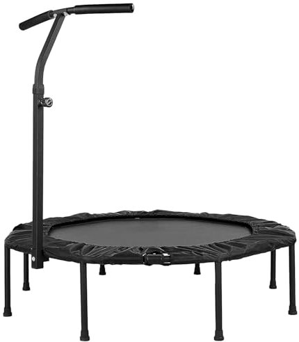 LIFERUN Trampolin Indoor Erwachsene Ø128cm, Fitness Trampoline Klein 150 kg belastbar, Leise Gummiseilfederung, Höhenverstellbaren Griffen,Schwarz