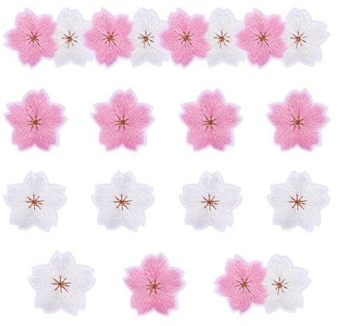 15 Pcs Flower Iron on Patches for Clothing, Sakura Embroidered Applique Patches, Floral Clothing Repair Applique Aesthetics Embroidery Applique Patches, Sew On Iron On Patch