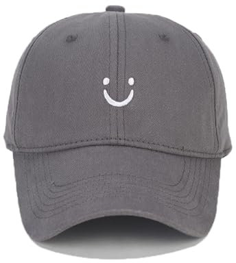 URTAODFE Baseballkappe mit Smiley-Motiv, Vintage-Stil, gewaschen, für Sport und Freizeit, Baumwolle, grau, L
