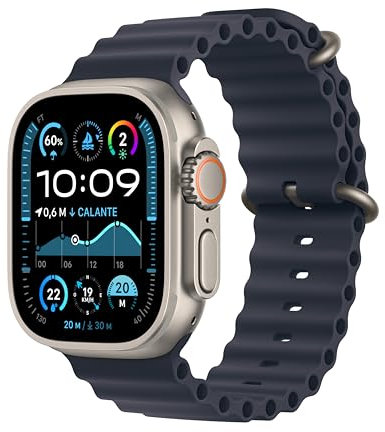 Apple Watch Ultra 2 GPS + Cellular Smartwatch, Reloj Deportivo con Caja de Titanio Natural Resistente de 49 mm y Correa Ocean Azul Marino. Monitor de entreno y Pantalla Retina Brillante