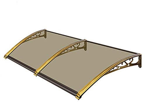 SnamicE Door Canopy Porch Shelter Rain Snow Protection Eaves Cover Side Supports In Glod Alloy For, Window,-300cm x 60cm