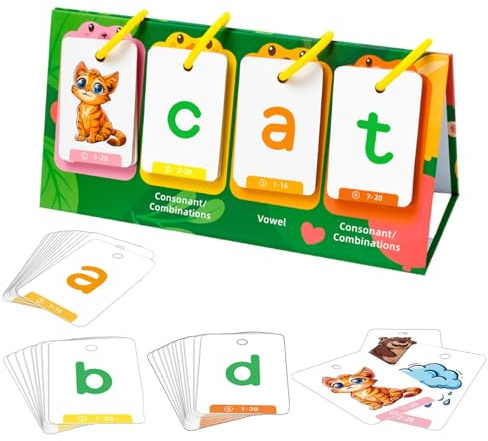Letter Sounds Flash Cards - Learn To Read Word Games,Spelling Reading Preschool Learning Games, Word Builder Games with 80 Cards for Teacher School Supplies
