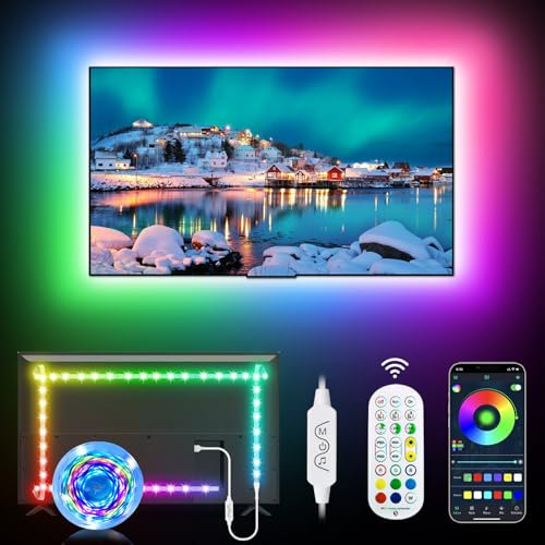 Daymeet TV LED Backlights, 5M TV Lights for 55-85 inch TV, RGB Led Strip Lights Music Sync with TV Rainbow Color Changing TV Backlight Strip Lights with Remote/APP Control for Bedroom Xmas Decor