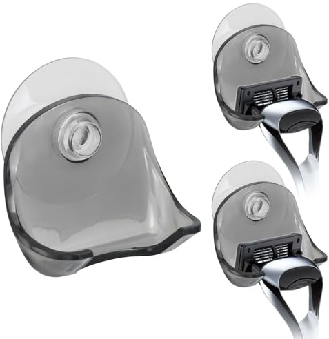 3x Saugnapf Halterung für Rasierer, Rasierer Halterung Dusche für Glas und Fliesen, Rasierhalter Dusche, Nassrasierer Saugnapf Halter Set, Wand Haken in Schwarz, Transparent Halterung Rasierer Dusche