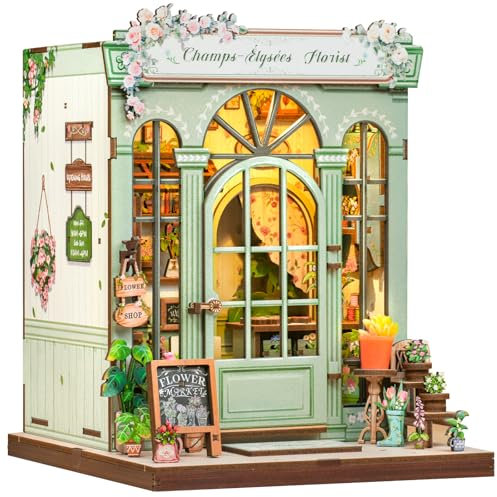 Fsolis Coffret DIY Book Nook - Maison de Poupée Miniature Lumineuse avec LED - Kit Créatif pour Adultes - Décoration Bibliothèque - Cadeau Original Femme/Fille(Champs-Élysées Florist)